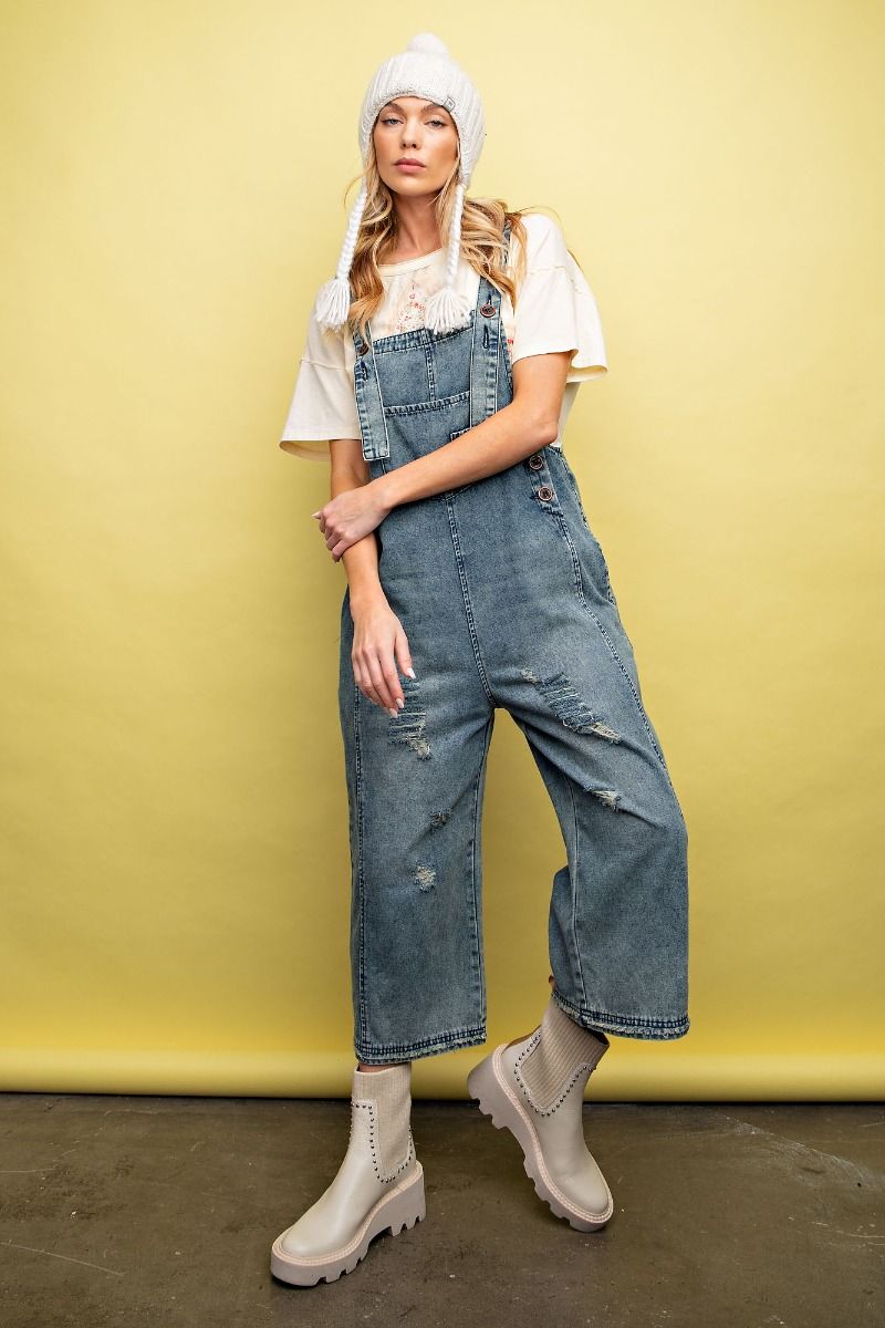 L’Appartement/Denim OVER ALL/34 Keagan Washed Denim Loose Fit Capri Overalls (Blue) – Audrey 'n Elise