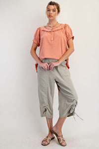 Briar Ruffled Mineral Wash Top (Coral)