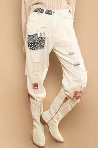 Patchwork Ankle Length Jeans (Cream)