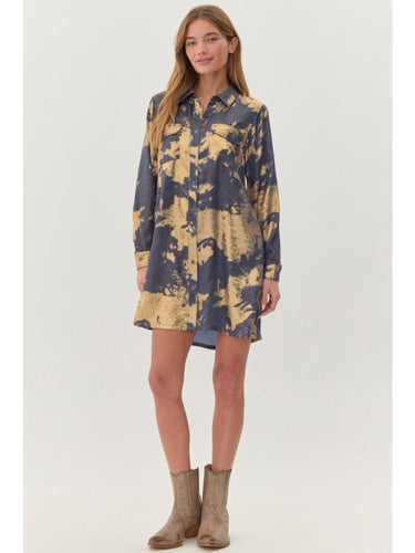 Gleam & Glow Metallic Tie-Dye Dress (Denim)