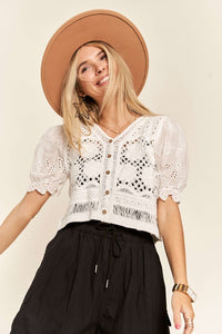 Alicia Eyelet and Crochet Crop Top (White)