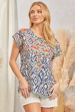 Summer Moon Floral Embroidered Top (Ivory Navy)