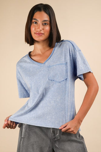 Easy Breezy Knit Pocket Tee (Denim)