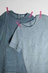 Washed Denim Shift Mini Dress (Indigo)