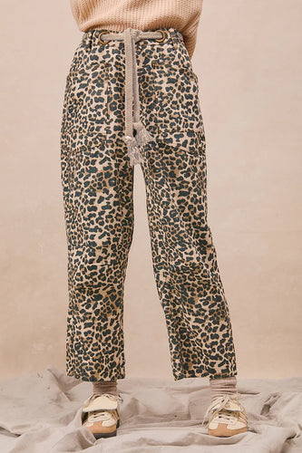 Braided Waist Belt Leopard Print Pants