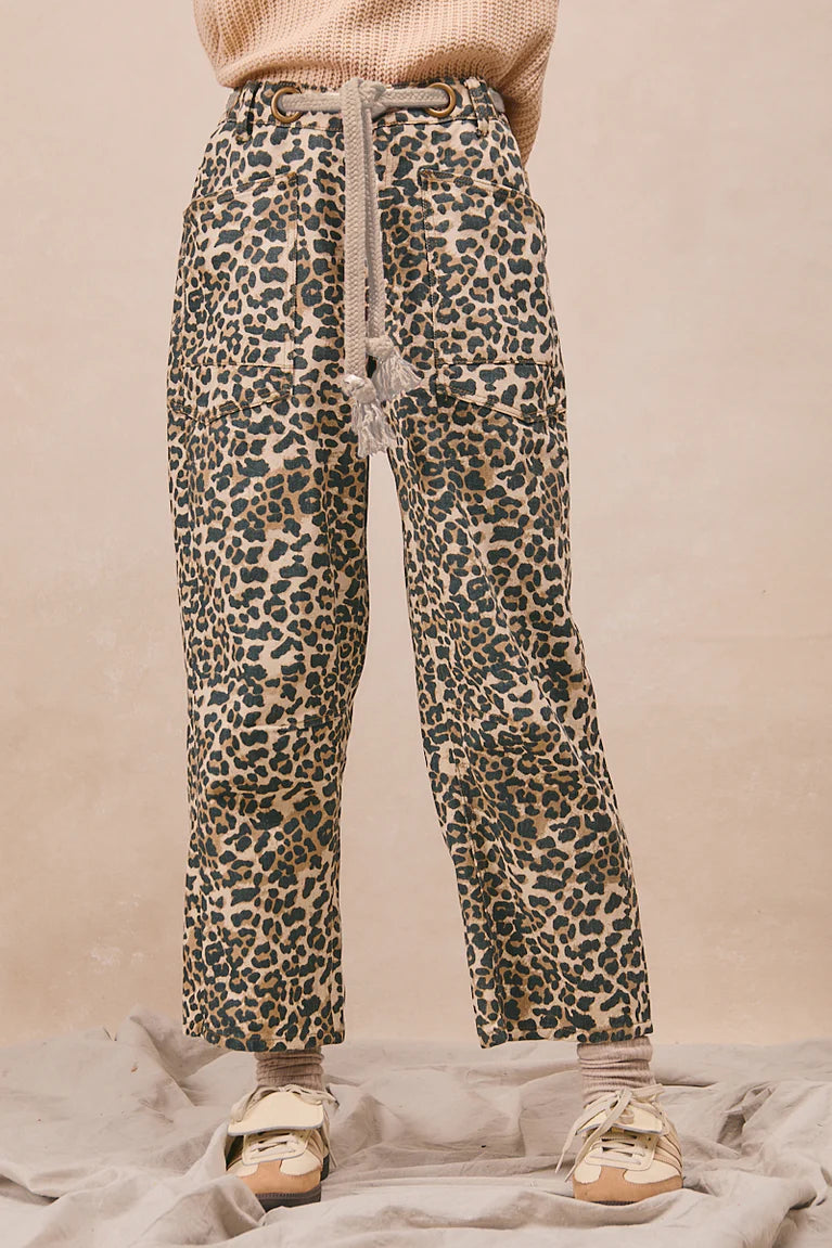 Braided Waist Belt Leopard Print Pants