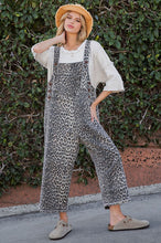 Washed Animal Print Twill Overalls