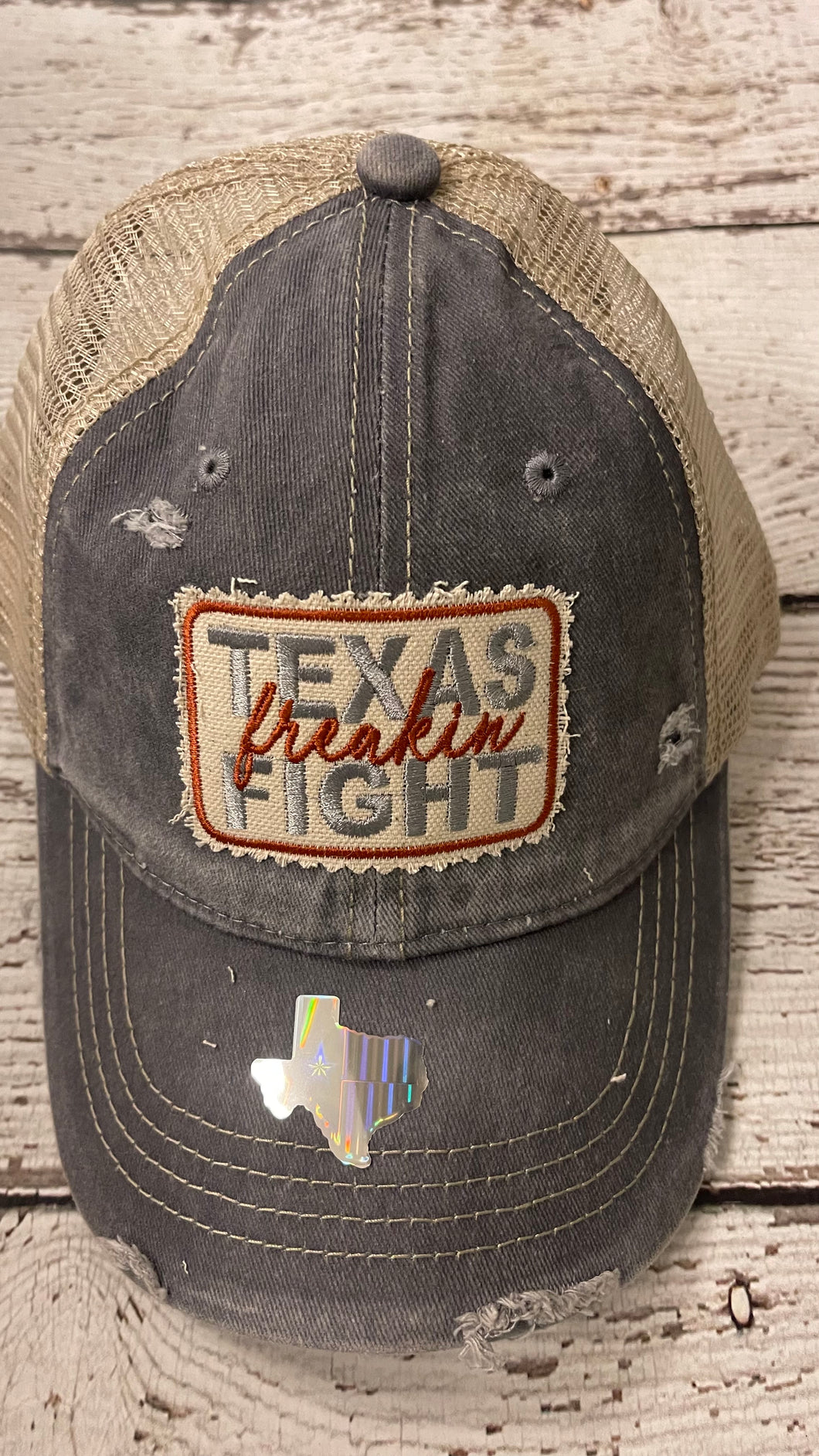 Distressed Texas Fight Baseball Cap (Grey)