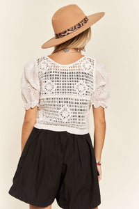 Alicia Eyelet and Crochet Crop Top (White)