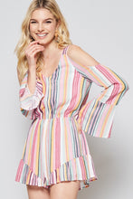 Sunset Stripe Cold Shoulder Romper