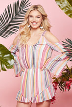 Sunset Stripe Cold Shoulder Romper