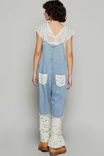 Floral Eyelet Trim Denim Overalls