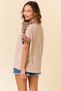 Hints of Leopard Print Top (Taupe)