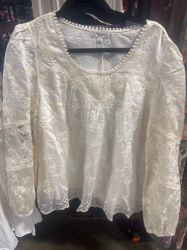 Listicle Lace Eyelet Top (Ivory)