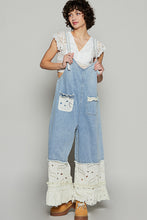 Floral Eyelet Trim Denim Overalls
