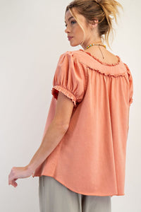 Briar Ruffled Mineral Wash Top (Coral)