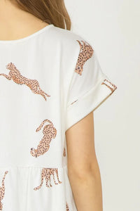 The Sedona Tiered Ruffle Cheetah Print Top (Cream)