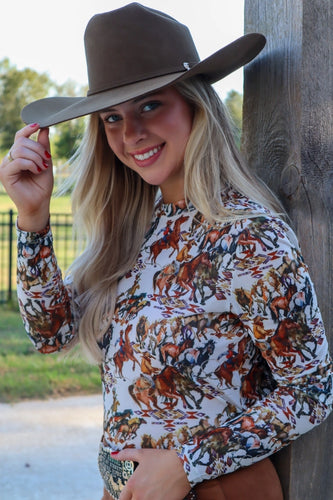 Buckaroo Long Sleeve Mesh Top - Cowboy