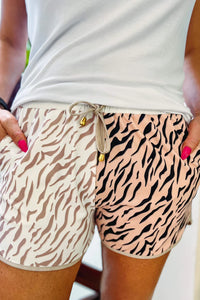 Stay Wild Tiger Drawstring Everyday Shorts (Tan)