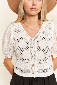 Alicia Eyelet and Crochet Crop Top (White)