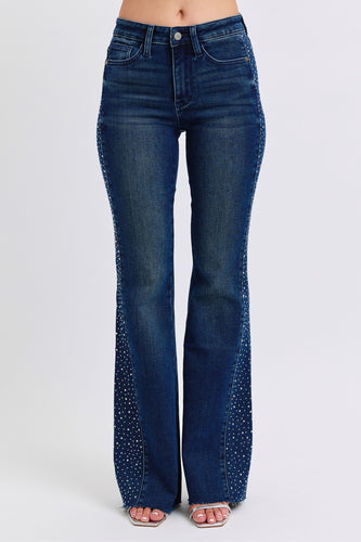 Rhinestone Side Panel Detail Flare (DK Wash)