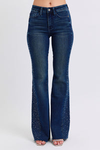 Rhinestone Side Panel Detail Flare (DK Wash)