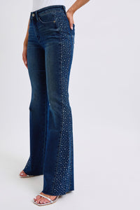 Rhinestone Side Panel Detail Flare (DK Wash)