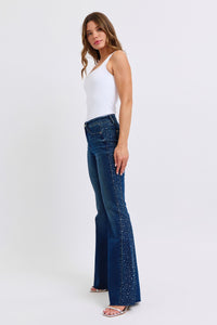 Rhinestone Side Panel Detail Flare (DK Wash)