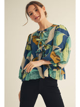 Abstract Print Peplum Top (Teal Mix)