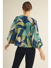 Abstract Print Peplum Top (Teal Mix)