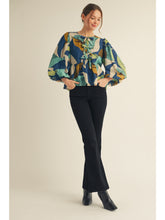 Abstract Print Peplum Top (Teal Mix)