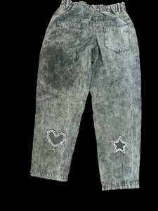 Rare Bird Star and Heart Blinged Acid Wash Jeans (Black)