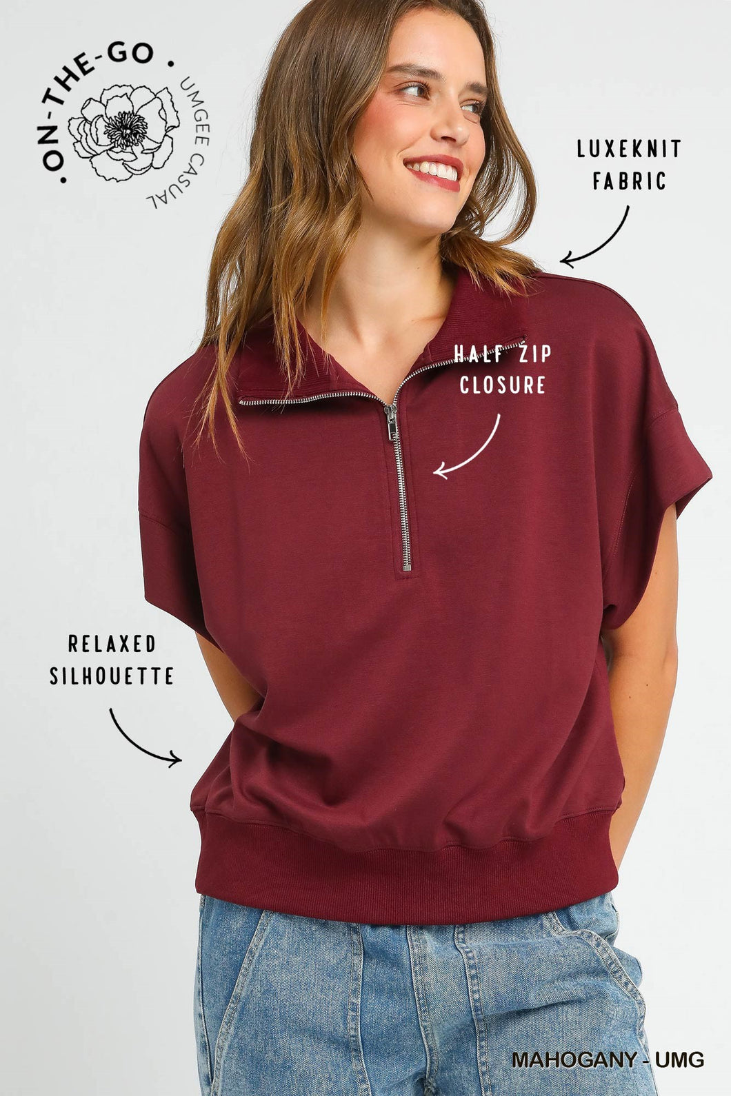 Luxeknit Relaxed Half-Zip Pullover (Mahogany)