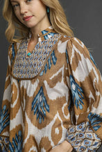 Wanderlust Ikat Print Boho Blouse (Camel)