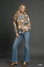 Wanderlust Ikat Print Boho Blouse (Camel)