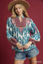 Wanderlust Ikat Print Boho Blouse (Slate Blue)