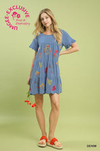 Wildflower Whimsy Babydoll Dress (Denim)