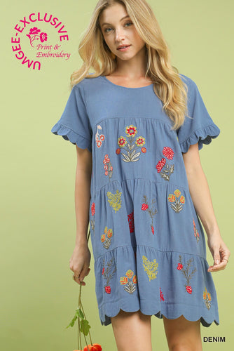 Wildflower Whimsy Babydoll Dress (Denim)