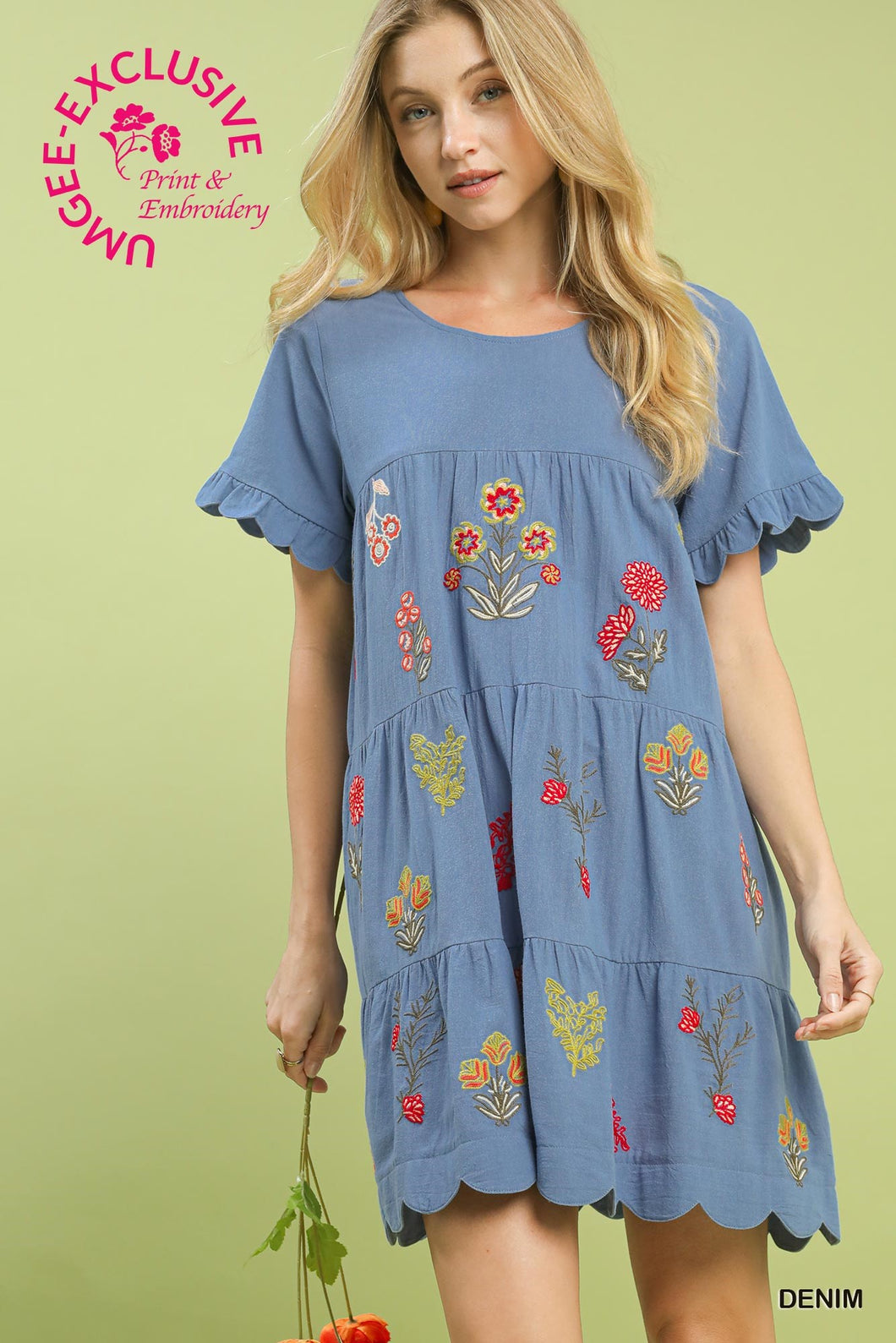 Wildflower Whimsy Babydoll Dress (Denim)