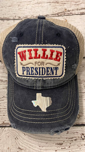 Distressed Willie for President Baseball Cap (Blue)