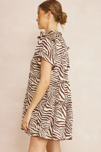 Alexis Zebra Print Mini Dress (Chocolate)