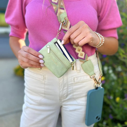 Clip & Go Strap w/Zippered Pouch (Green/Purle Pattern)