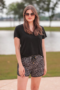 Spot On Leopard Drawstring Everyday Shorts (Charcoal)