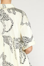 Satin Cheetah Print Collared Button Up Mini Dress (Cream)