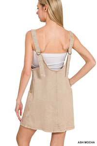 Harper Washed Denim Overall Dress (Ash Mocha)