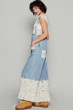 Floral Eyelet Trim Denim Overalls