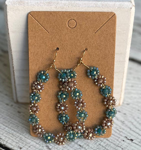 Floral Glass Bead Wrapped Earrings (Champagne/Turquoise)