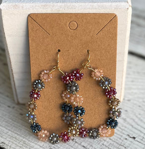 Floral Glass Bead Wrapped Earrings (Fall Multi)