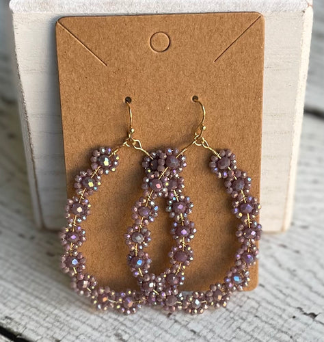 Floral Glass Bead Wrapped Earrings (Lavender)