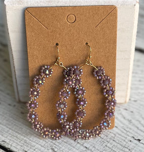 Floral Glass Bead Wrapped Earrings (Lavender)